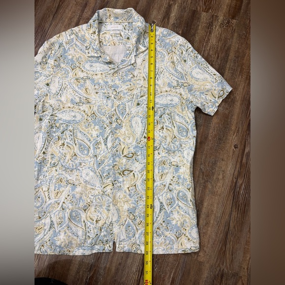 Linen Button Down Collared Short Sleeve Polo Shirt Multi Floral Large Casual - Picture 8 of 10